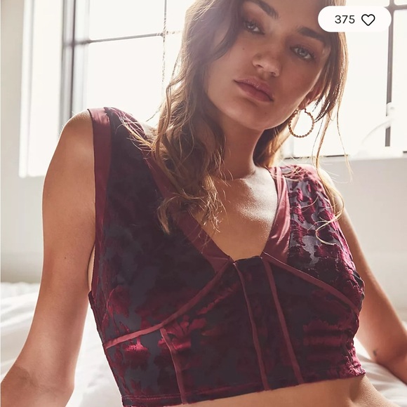 Free People Magic Hour Cami Maroon Red Burnout Velvet Satin Trim Medium - Picture 6 of 15